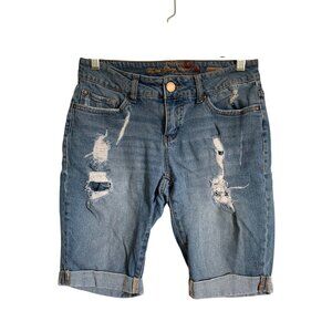 Faded Glory Womens Distressed Denim Bermuda Shorts Rolled Hem Blue Jeans Size 4